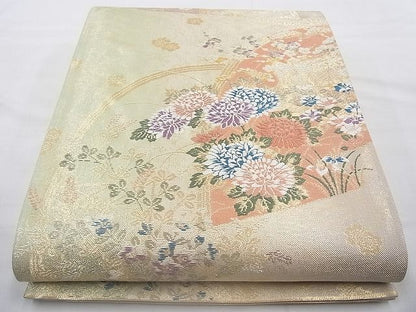 平和屋着物◎六通柄袋帯 唐織 地紙吉祥花文 金糸 逸品 BAAJ6774cm
