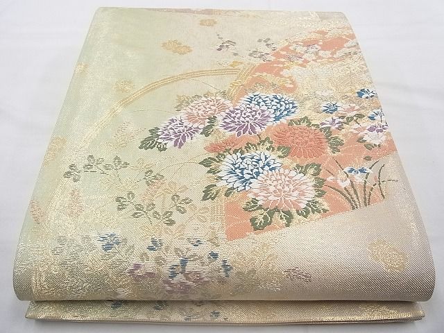 平和屋着物◎六通柄袋帯 唐織 地紙吉祥花文 金糸 逸品 BAAJ6774cm