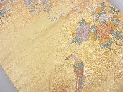 平和屋着物◎六通柄袋帯 唐織 流水花鳥文 金糸 逸品 BAAJ6793cm