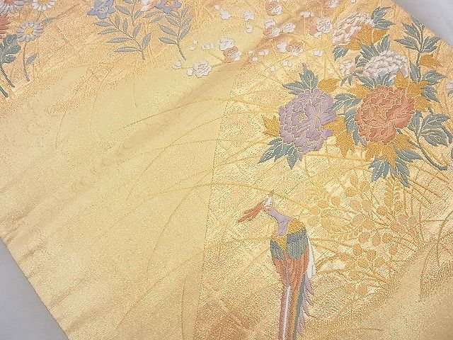 平和屋着物◎六通柄袋帯 唐織 流水花鳥文 金糸 逸品 BAAJ6793cm