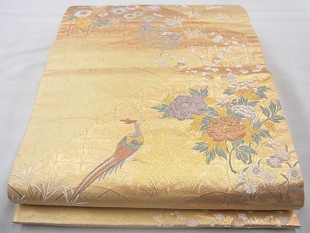 平和屋着物◎六通柄袋帯 唐織 流水花鳥文 金糸 逸品 BAAJ6793cm