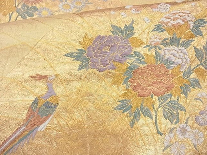 平和屋着物◎六通柄袋帯 唐織 流水花鳥文 金糸 逸品 BAAJ6793cm