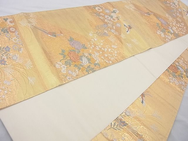 平和屋着物◎六通柄袋帯 唐織 流水花鳥文 金糸 逸品 BAAJ6793cm