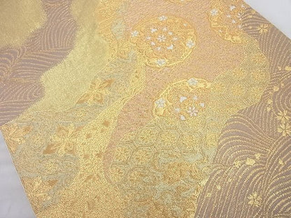 平和屋着物◎六通柄袋帯 唐織 正倉院道長紋 金糸 逸品 BAAJ6817cm