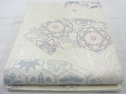 平和屋着物◎佐賀錦 六通柄袋帯 有職地紙散らし 銀糸 逸品 BAAJ6831cm