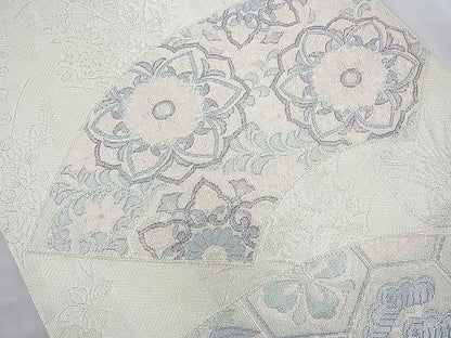 平和屋着物◎佐賀錦 六通柄袋帯 有職地紙散らし 銀糸 逸品 BAAJ6831cm