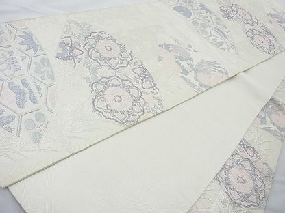 平和屋着物◎佐賀錦 六通柄袋帯 有職地紙散らし 銀糸 逸品 BAAJ6831cm