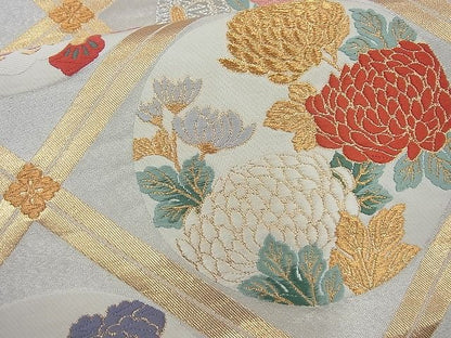 平和屋着物◎六通柄袋帯 唐織 菱天上花蝶丸文 金銀糸 逸品 BAAJ6819cm