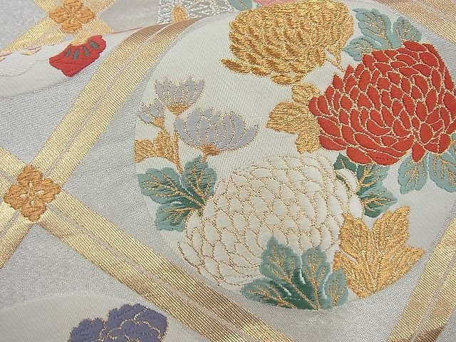 平和屋着物◎六通柄袋帯 唐織 菱天上花蝶丸文 金銀糸 逸品 BAAJ6819cm