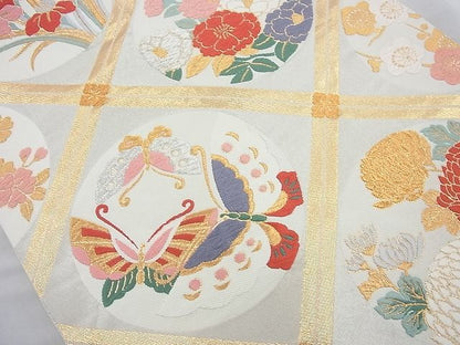 平和屋着物◎六通柄袋帯 唐織 菱天上花蝶丸文 金銀糸 逸品 BAAJ6819cm