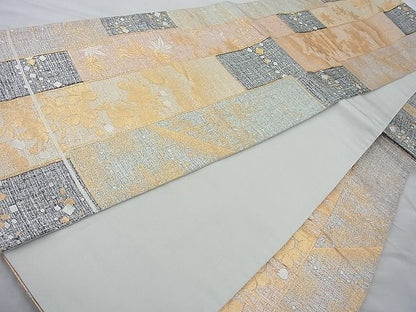 平和屋着物◎六通柄袋帯 短冊琳派草花文 金銀糸 逸品 BAAJ6836cm