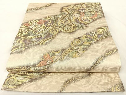 平和屋着物◎六通柄袋帯 金糸 流彩鳥華図 正絹 逸品 AAAG6278Bwt