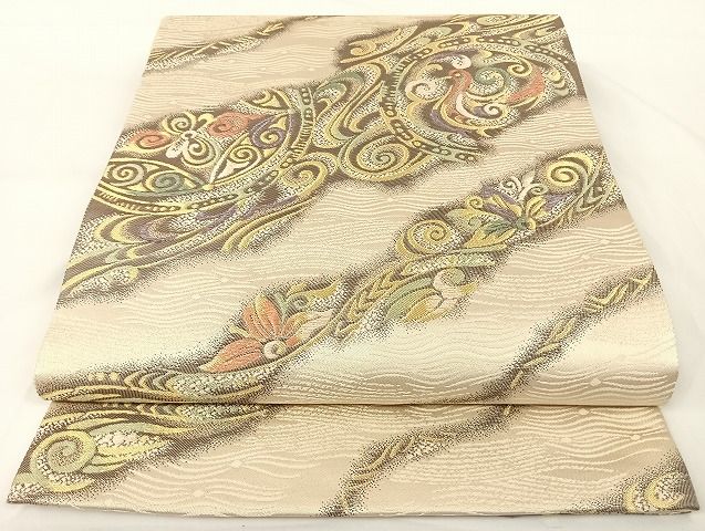 平和屋着物◎六通柄袋帯 金糸 流彩鳥華図 正絹 逸品 AAAG6278Bwt