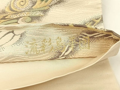 平和屋着物◎六通柄袋帯 金糸 流彩鳥華図 正絹 逸品 AAAG6278Bwt