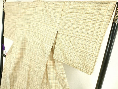 平和屋本店▽希少　人間国宝　志村ふくみ　紬　単衣　格子　たとう紙付き　逸品　DZAA2053kh4