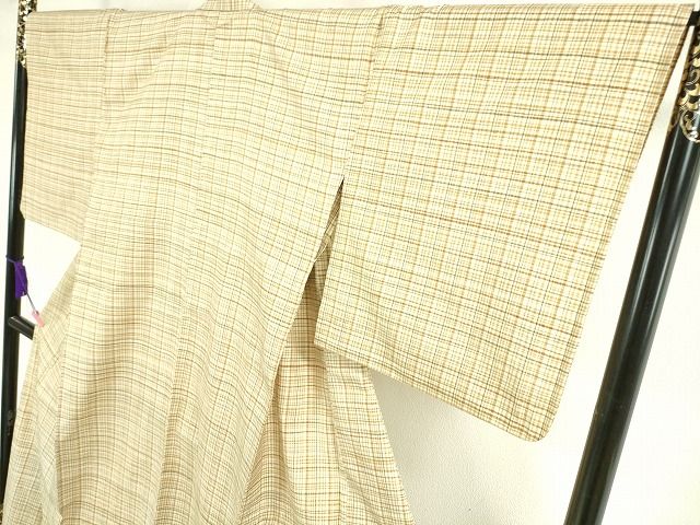 平和屋本店▽希少　人間国宝　志村ふくみ　紬　単衣　格子　たとう紙付き　逸品　DZAA2053kh4
