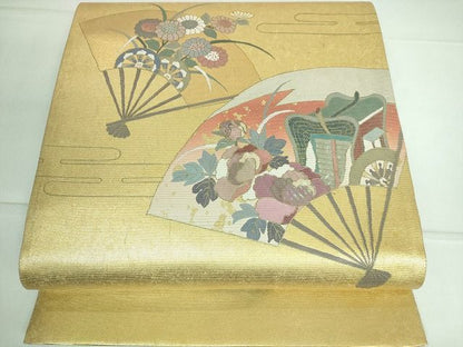 平和屋着物■太鼓柄袋帯 螺鈿箔 扇面御所車花文 金彩 逸品 DAAH8249ic