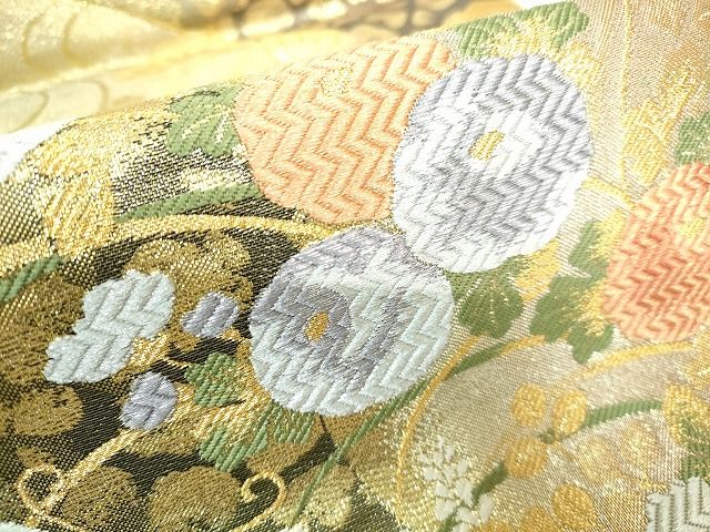 平和屋着物□六通柄袋帯 唐織 花蝶文 金銀糸 逸品 DAAH8239ic