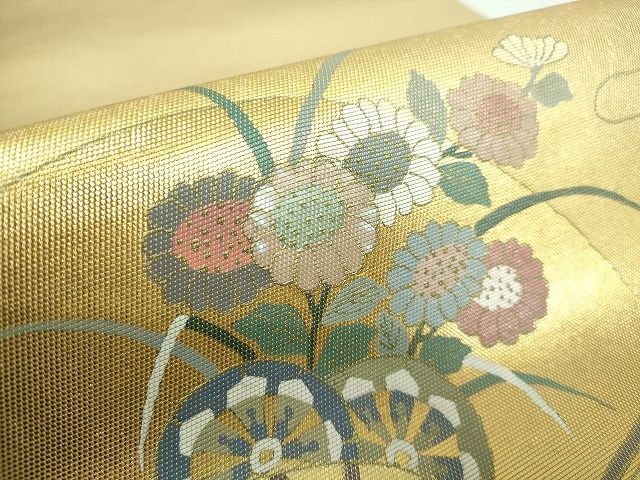 平和屋着物■太鼓柄袋帯 螺鈿箔 扇面御所車花文 金彩 逸品 DAAH8249ic