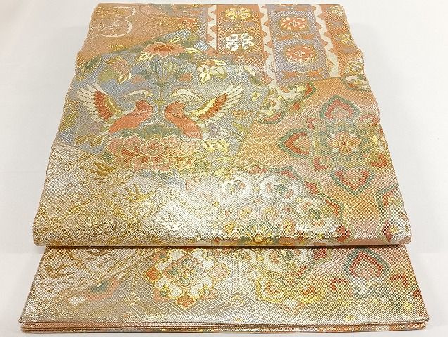 平和屋着物◎佐賀錦 六通柄袋帯 鴛鴦唐花文 金銀糸 正絹 逸品 AAAK5141Bdt