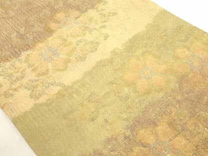 平和屋着物◎六通柄袋帯 櫛織り 横段花唐草文 金糸 正絹 逸品 AAAK3334Aru