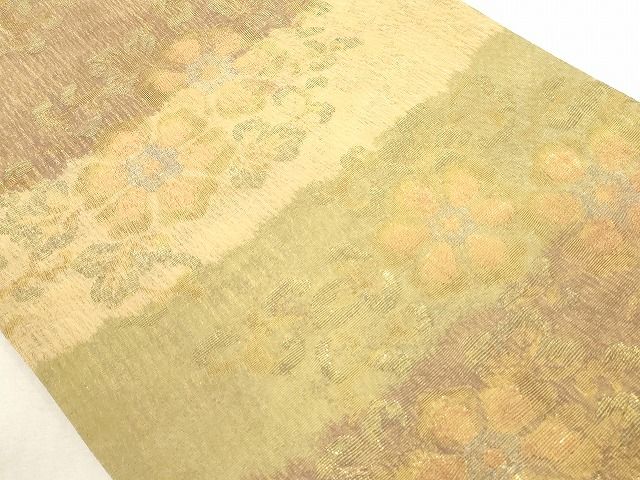 平和屋着物◎六通柄袋帯 櫛織り 横段花唐草文 金糸 正絹 逸品 AAAK3334Aru