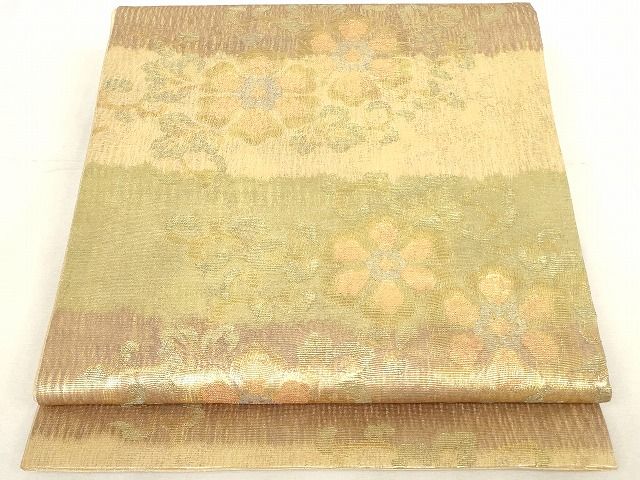 平和屋着物◎六通柄袋帯 櫛織り 横段花唐草文 金糸 正絹 逸品 AAAK3334Aru