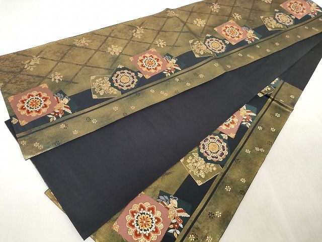 平和屋着物◎六通柄袋帯 色紙重ね花鳥文 金糸 引箔 正絹 逸品 AAAK3345Aru