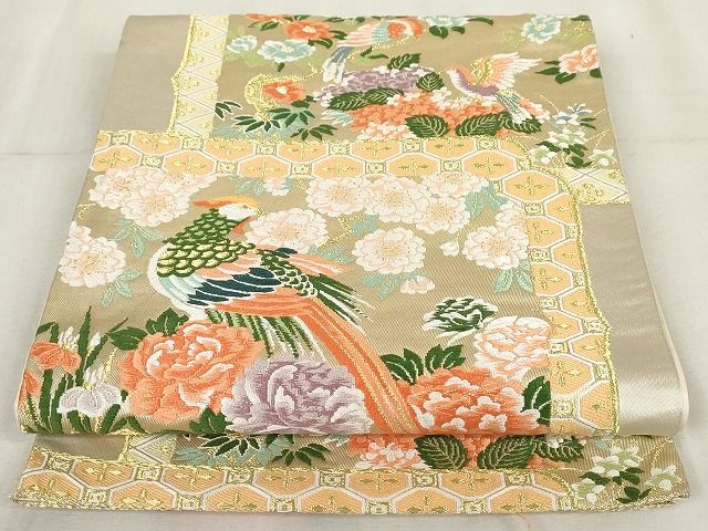 平和屋着物◎六通柄袋帯 唐織 花鳥文 金糸 正絹 逸品 AAAL2708Atn