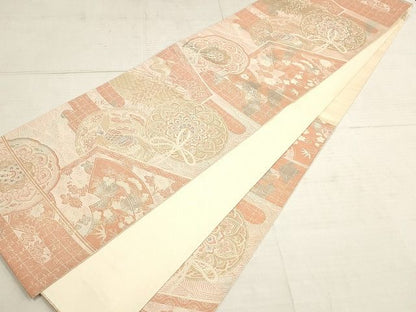 平和屋着物◎六通柄袋帯 花鳥屏風文 金銀糸 正絹 逸品 AAAK4036Apf