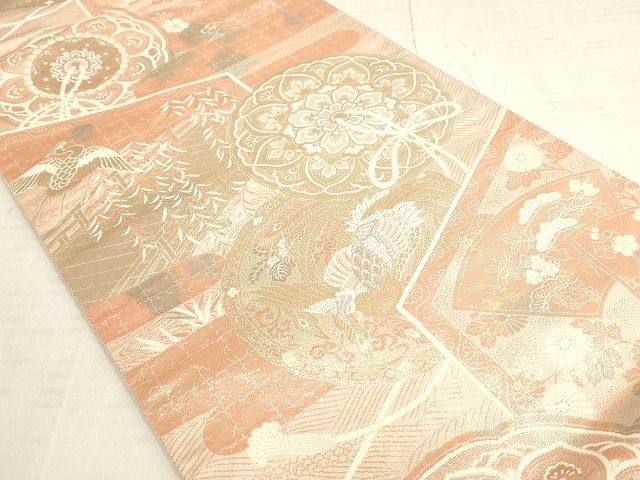 平和屋着物◎六通柄袋帯 花鳥屏風文 金銀糸 正絹 逸品 AAAK4036Apf