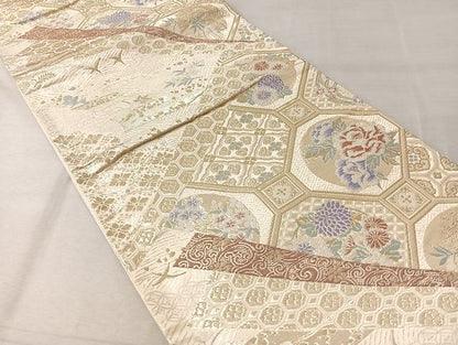 平和屋着物◎六通柄袋帯 唐織 蜀江花文 金糸 正絹 逸品 AAAK5201Bdt