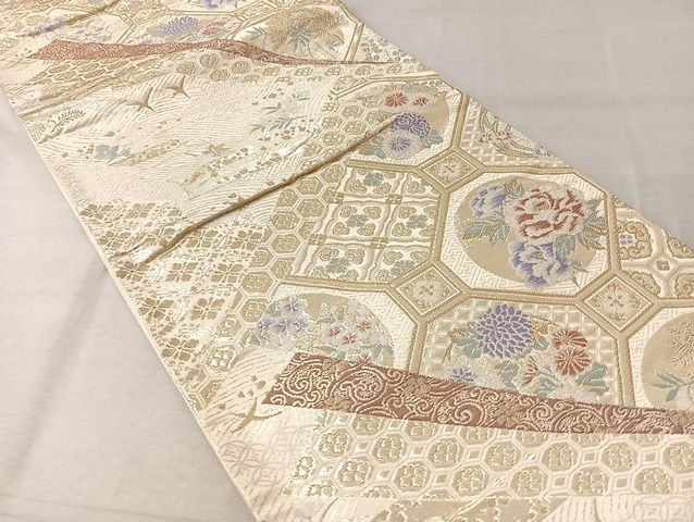 平和屋着物◎六通柄袋帯 唐織 蜀江花文 金糸 正絹 逸品 AAAK5201Bdt