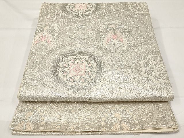 平和屋着物◎六通柄袋帯 正倉院孔雀文 金糸 正絹 逸品 AAAK4378Aex