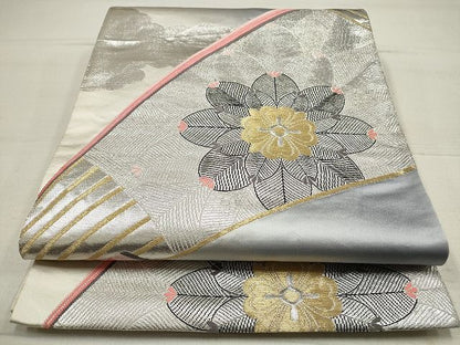 平和屋着物◎六通柄袋帯 扇面松葉花文 金銀糸 逸品 DAAH9152mz