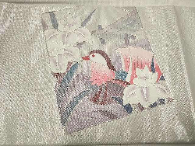 平和屋着物◎九寸名古屋帯 駒刺繍 色紙重ね鴛鴦花文 銀糸 逸品 DAAH9173mz