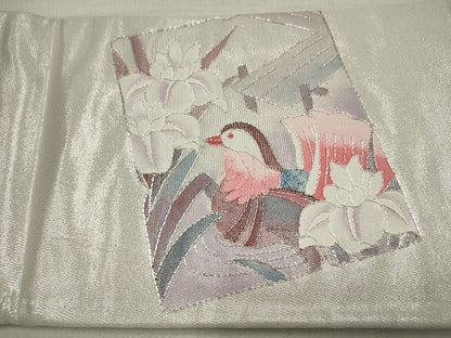 平和屋着物◎九寸名古屋帯 駒刺繍 色紙重ね鴛鴦花文 銀糸 逸品 DAAH9173mz