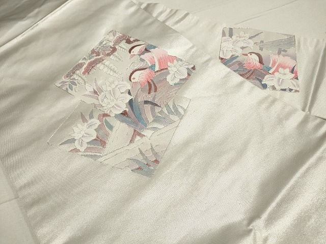 平和屋着物◎九寸名古屋帯 駒刺繍 色紙重ね鴛鴦花文 銀糸 逸品 DAAH9173mz