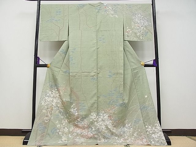 平和屋本店■極上　石川県指定無形文化財　牛首紬　白山工房　手織り　訪問着　単衣　枝花文　金彩　逸品　未使用　CYAA0418s4