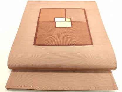 平和屋着物◎太鼓柄袋帯 抽象文様 梅染 金糸 逸品 DAAH9876tw