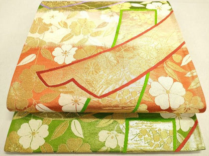 平和屋着物◎六通柄袋帯 唐織 短冊花文 金糸 逸品 DAAH9872tw