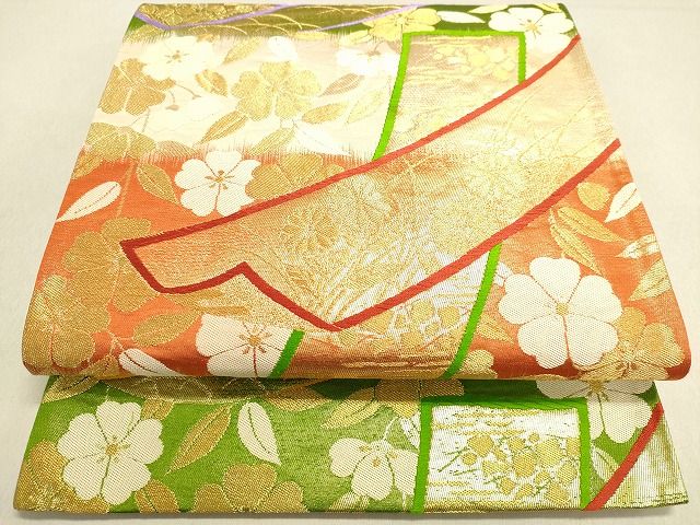 平和屋着物◎六通柄袋帯 唐織 短冊花文 金糸 逸品 DAAH9872tw
