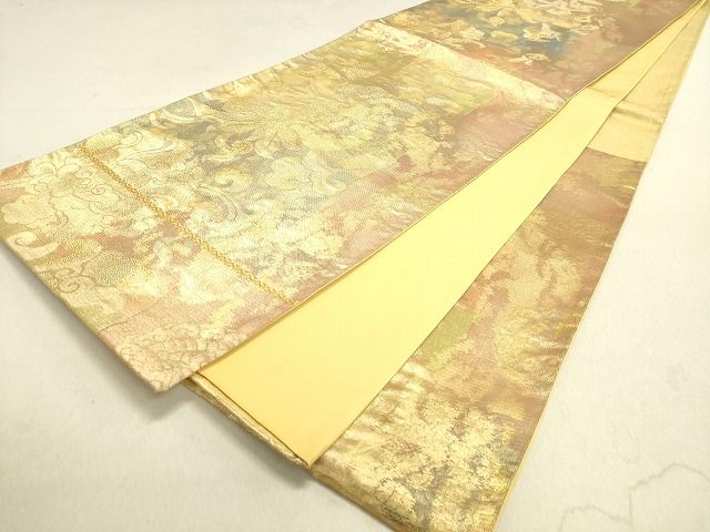 平和屋着物◎六通柄袋帯 双鶴花唐草文 金糸 引箔 逸品 DAAH9873tw