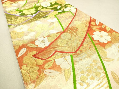 平和屋着物◎六通柄袋帯 唐織 短冊花文 金糸 逸品 DAAH9872tw