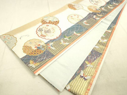 平和屋着物◎六通柄袋帯 唐織 雪輪舞蝶花文 金糸 逸品 DAAH9893tw