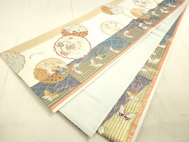 平和屋着物◎六通柄袋帯 唐織 雪輪舞蝶花文 金糸 逸品 DAAH9893tw