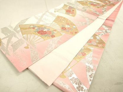 平和屋着物◎六通柄袋帯 扇面花文 金銀糸 逸品 DAAH9904tw