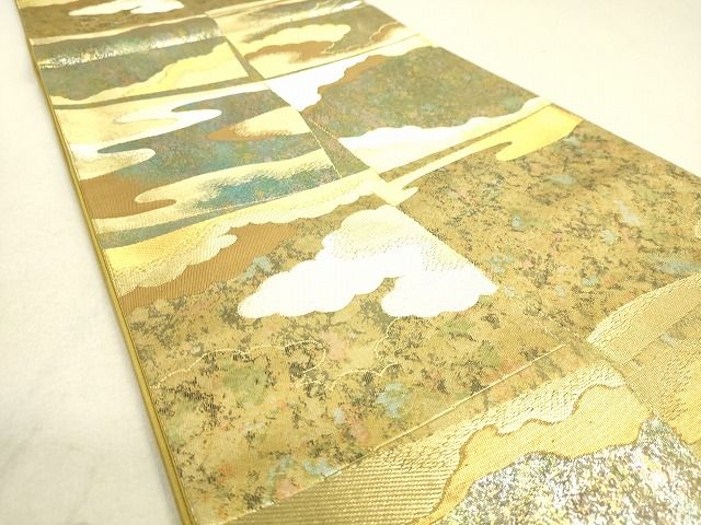 平和屋着物◎六通柄袋帯 色紙雲文 観世 金糸 引箔 逸品 DAAH9908tw