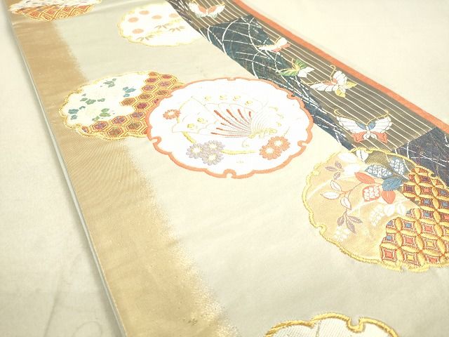 平和屋着物◎六通柄袋帯 唐織 雪輪舞蝶花文 金糸 逸品 DAAH9893tw