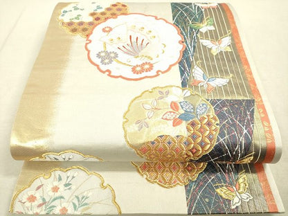 平和屋着物◎六通柄袋帯 唐織 雪輪舞蝶花文 金糸 逸品 DAAH9893tw